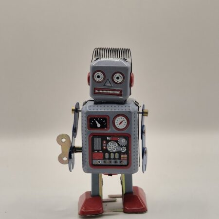 Robot vintage metálico azul