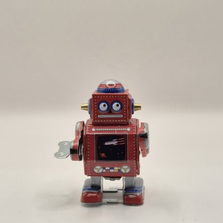 Robot vintage metálico rojo